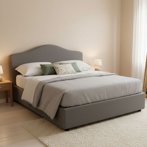Talamo Italia Cama matrimonial Annunziata, Cama contenedor con revestimiento de tela, 100% Made in Italy, Apertura frontal, con colchón de Cm 160x200 incluido, Gris, con embalaje reforzado (1/5)