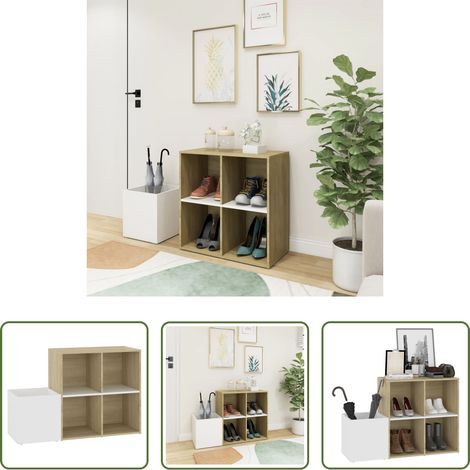vidaXL Armoire de salle d'entrée - Armoire à chaussures entrée blanc chêne sonoma bois ingénierie (1/5)