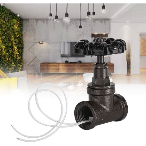 Grifo Steampunk vintage de 1/2 pulgada para lámpara de mesa – Negro, hierro, cable blanco (1/5)