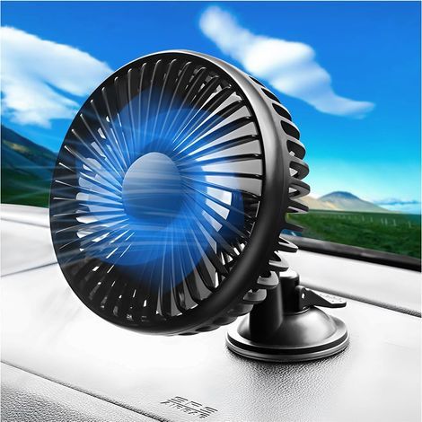 Ventilateur Auto, 3 Niveaux De Vitesse Ventilateur De Refroidissement Avec Réglable à 360 °, Refroidissement Silencieux Ventilateur Portable, Pour Été Voiture SUV (Ventouses)