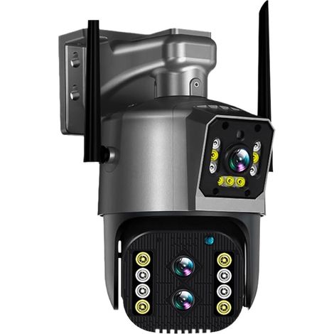 Caméra de sécurité à Domicile Caméra IP 8MP 4K extérieure PTZ Trois objectifs Double écran Zoom 10X Suivi Automatique caméra de vidéosurveillance de sécurité étanche(8MP Add 64G Card) (1/5)