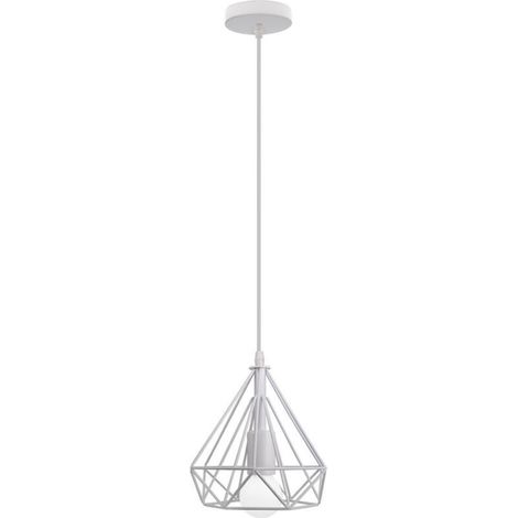 Métal Retro Suspensions Luminaires Industriel Lustre Abat-jour en Style Nordique Cage diamant E27 Blanc