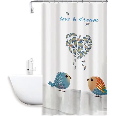 Tenda moderna per doccia vasca da bagno impermeabile pvc 12 ganci con decorazione di uccelli e cuore 180x180 cm (1/2)