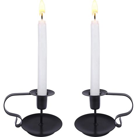 AIDUCHO Bougeoirs Détenteur, Chandelier Vintage En Fer Forge Chamberstick Avec Poignée Pour Dîner Table Et Pièces Maîtresses Saint-Valentin, Noël, Halloween, La Décoration De Mariage, 2 Pièces (1/5)
