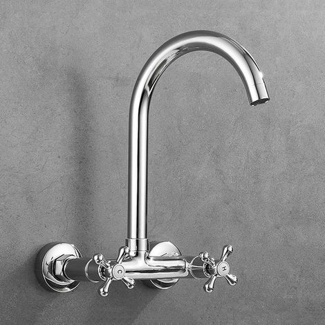 Robinet mural, chromé, surélevé, pour lavabo mural et vasque (1/5)