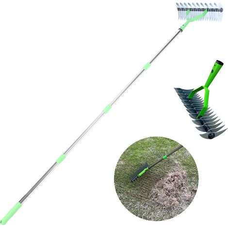 1,7 m Heurechen für Rasenflächen, Vertikutierrechen, Laubrechen, Gartenrechen, Bodenlockerer, Stoppelrechen (1/5)