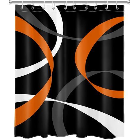 Rideau de douche à motif géométrique moderne, style rétro médiéval abstrait orange, imperméable et durable, 60 x 72 pouces, comprend 10 crochets. (1/5)