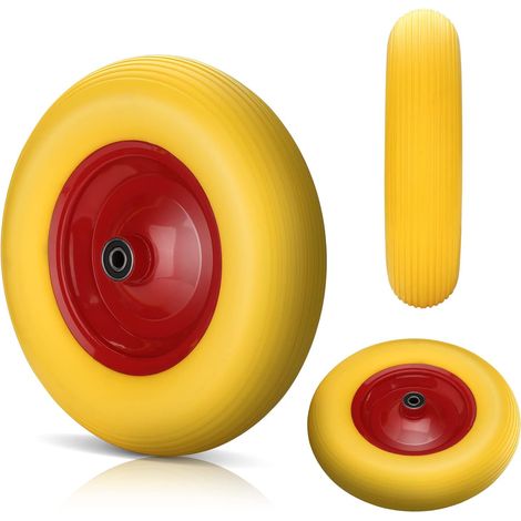 Roue de brouette 4.80/4.00-8, 200 kg Anti-crevaison Axe Roue de Rechange pour brouette, PU Ø390mm avec axe, polyuréthane increvable,Chariots de Jardin (1/5)