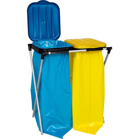 Support Double - Sacs Poubelle 120 L - Tubes Galvanisés 16 mm - Pour Tri Sélectif Intérieur Extérieur - 62,5 x 38 x 74 cm (1/4)