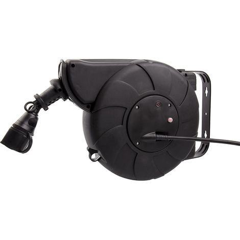 Bobina Cavo Riavvolgibile Automatico 11m + 2m IP44 per Parete Nero