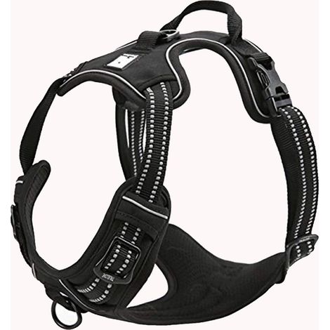 Für verstellbares reflektierendes Hundegeschirr, strapazierfähige Nylon-Anti-Pull-Weste für das Auto TLH5651 (Schwarz, L)