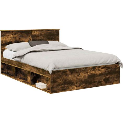 Bed Frame Smoked Oak 140 x 190 cm Solid Pine Wood vidaXL (1/5)