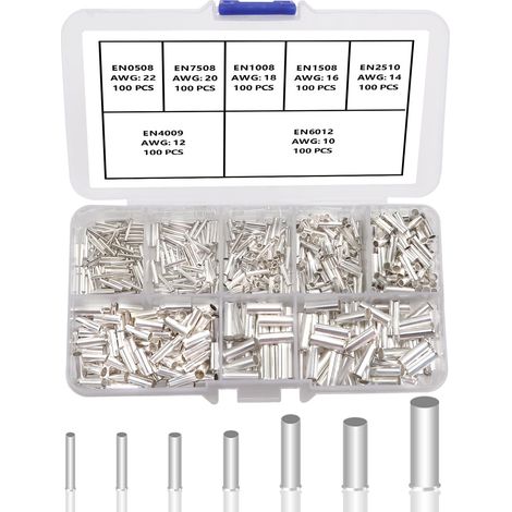 700 Pièces Kit de Virole de Fil Non Isolée, Embouts de Câble en Cuivre, Câble de Virole Bout à Bout Non Isolées, pour Câble Électrique, AWG 22-10 (1/5)