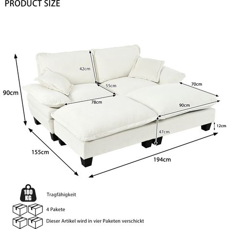 Canapé d'angle bateau modulaire avec 2 poufs mobiles et 2 coussins douillets, revêtement chenille confortable beige pour salon ou appartement (1/4)