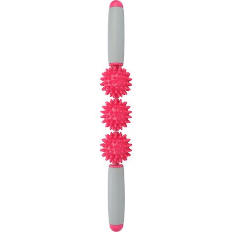 Rouleau de massage musculaire à 3 billes, bâton de yoga pour massage corporel et relaxation musculaire, rose rouge (1/5)