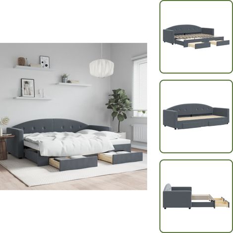 Tagesbett Ausziehbar mit Schubladen Dunkelgrau 80x200 cm Samt - Ausziehbares Tagesbett - Ausziehbare Tagesbetten - Schlafbett - Gästebett (1/5)