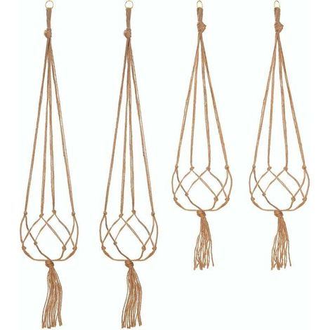 4er-Set Makramee-Pflanzenampeln, Hängeampeln, Gartendekoration für drinnen und draußen – 2 Stück 105 cm und 2 Stück 90 cm, 1,20 m – Crezuo