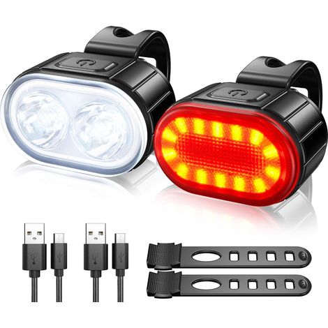 Set di luci per bici, potente kit di luci per bici a LED, luce per bicicletta ricaricabile tramite USB impermeabile IPX5, luce anteriore e posteriore per bici da strada per uomini, donne e bambini, 4/ (1/5)