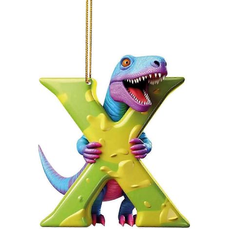 Ornements de Noël dinosaures, 26 lettres, décoration suspendue en acrylique représentant un dinosaure de dessin animé pour enfants, cadeau amusant à suspendre au sapin (25-26 cm). (1/2)