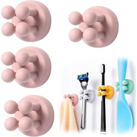 Filiyano-Lot de 4 supports de brosses à dents en silicone, crochets adhésifs multifonctionnels (1/5)