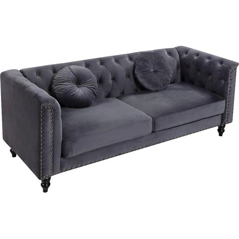 Canapé 3 places en velours TURNER - Anthracite (1/4)