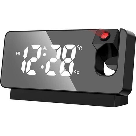 Réveil noir, réveil rechargeable à projection au plafond à 180°, réveil miroir rotatif, 8 modes, 2 niveaux de luminosité réglables, numérique (1/5)