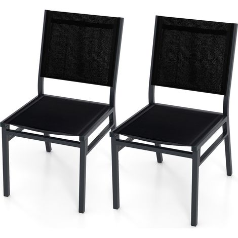 Lot de 2 chaises de jardin en aluminium grises avec assise et dossier respirants et séchage rapide pour terrasse, parc et piscine (1/5)