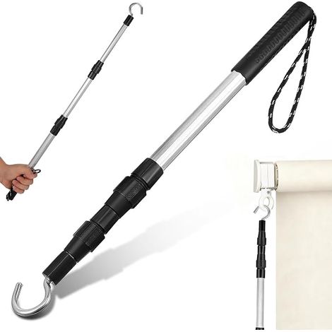 Kit de Système D'abaissement D'échelle de Grenier, Tige Télescopique avec Crochet - Perche Extensible en Alliage D'aluminium pour Abaissement D'échelle de Grenier, (1/5)