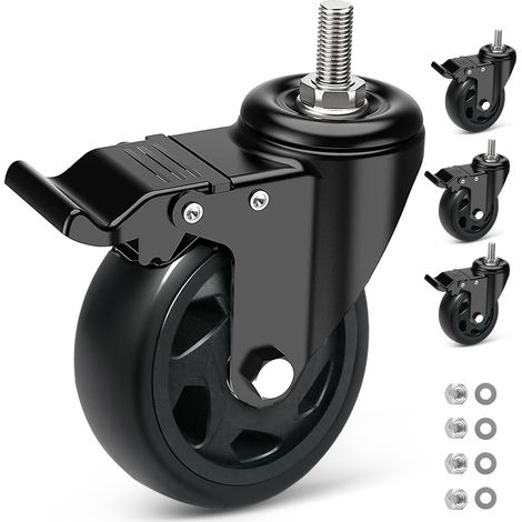 125 mm Hochleistungs-Lenkrollen mit Bremse, Möbelrollen mit M10 x 25 mm Gewindeschaft, 360 Grad drehbare Rollen, für alle Böden, 4 PU-Rollen bis zu 650 kg (1/5)