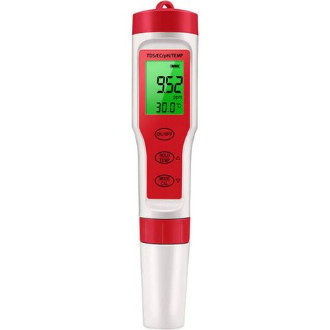 Misuratore di pH per acqua, tester di pH digitale 4 in 1 ad alta precisione, strumento di test EC/TDS, rilevatore di temperatura per acqua domestica, idroponica, acquari e piscine. (1/4)
