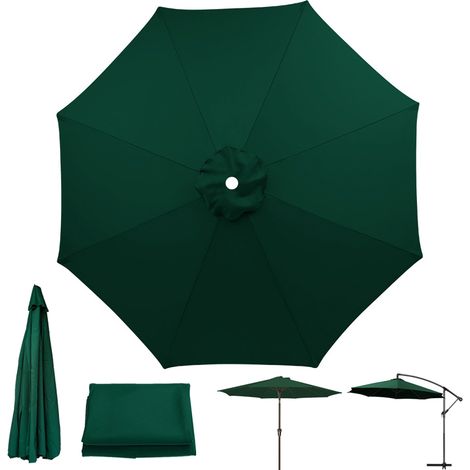 Toile de rechange pour parasol de terrasse, Protection UV, Imperméable, Toile de parasol à 8 baleines, Vert foncé (Toile de parasol seule, 3 m) (1/5)