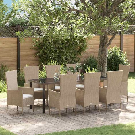 Garten Essgruppe mit Kissen 9 pcs Beige Poly-Rattan (1/5)