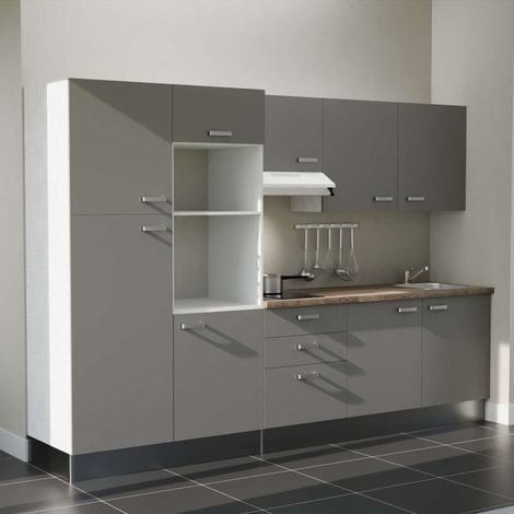 Kochnischen K46L-PT - 300 cm - Laminatplan, spüle Edelstahl, - Graue Front - Laminatplatte aus Holz - Kredenzen nein + Haushaltsgeräte weiß (1/5)