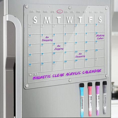 Calendrier magnétique effaçable à sec en acrylique pour réfrigérateur, 42 x 30,5 cm (16,5 x 12 pouces), calendrier magnétique de planification comprenant 4 pages.