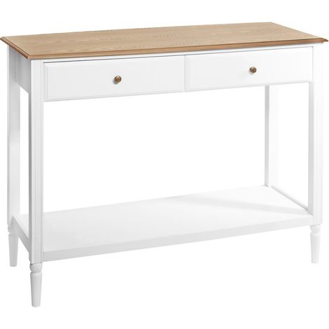 Atmosphera – Console 2 tiroirs en bois blanc et frêne – Dimensions L 110,5 x P 40 x H 85 cm – Meuble de rangement chic pour hall ou salon (1/10)
