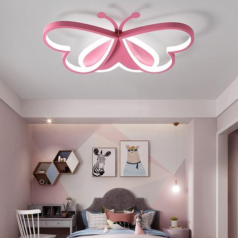 Dimmbare Kinderlampe, LED Deckenleuchte für Kinderzimmer Mädchen Jungen, Schlafzimmer Deko Decke Lampe, rosa Schmetterling Tiere Design, Acryl-schirm Metal Kronleuchter für Wohnzimmer Flur (1/5)