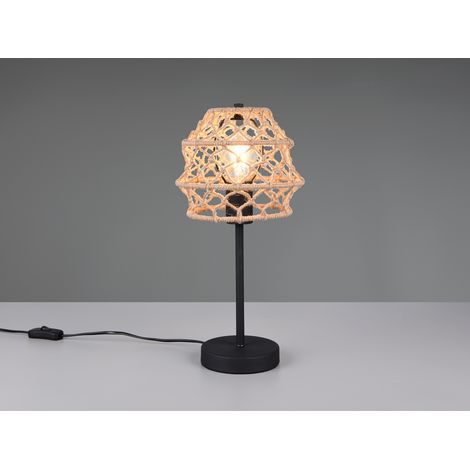 Große Boho Tischlampe HIVE Lampenschirm geflochten aus Hanfseil, Höhe 42cm