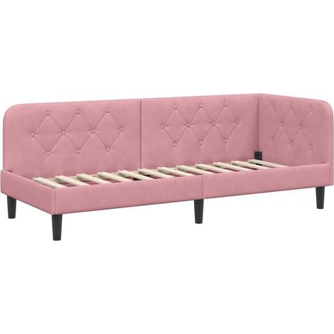 Cadre de lit d'angle rose, 80 x 200 cm, velours. (1/5)
