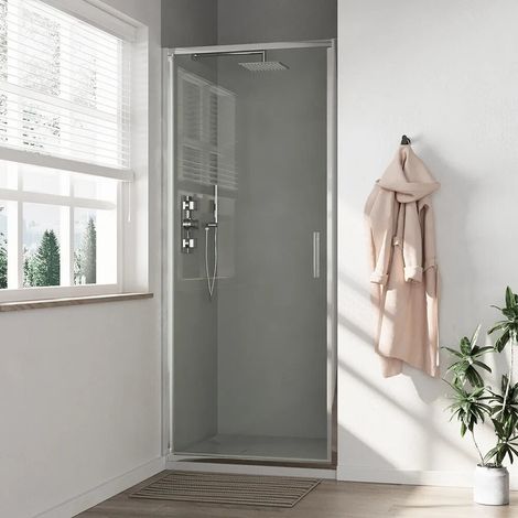 Porte de douche 70 cm avec ouverture battante profilés chromés fins verre transparent 6 mm h190 Portofino (1/4)