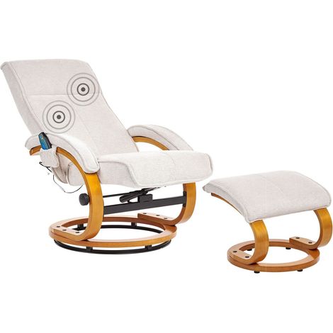 Massage Chair HERO with Footstool Fabric Light Beige (1/5)