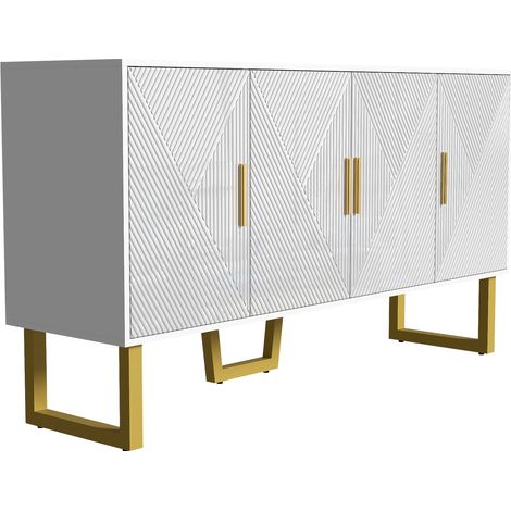 Modernes weißes Sideboard 150 cm, 4 Türen, Hochglanz, goldene Griffe, verstellbare Böden (1/5)