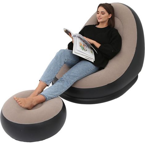 Chaise gonflable pliable floquée en PVC, confortable avec repose-pieds, salon gonflable pour Camping en plein air voyage,café (1/5)