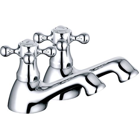Traditional Basin Mixer Tap Vintage Chrome Twin Cross Handle Bathroom Faucet (1/5)