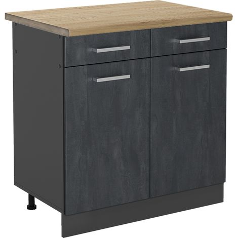 Meuble cuisine R-Line, Béton noir, 80cm PT Chêne, Vicco