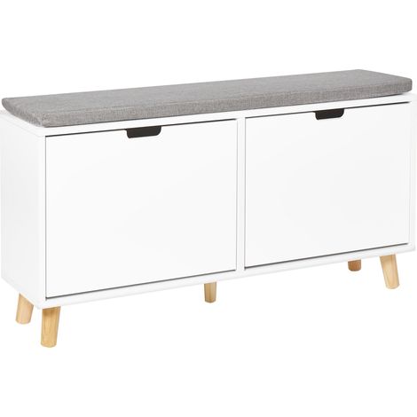 Armario zapatero minimalista estilo escandinavo 2 compartimentos MDF con cojín en la parte superior blanco Mineral