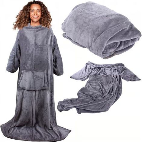Couverture à capuche extra large  Peignoir en feutre gris XXL (1/5)