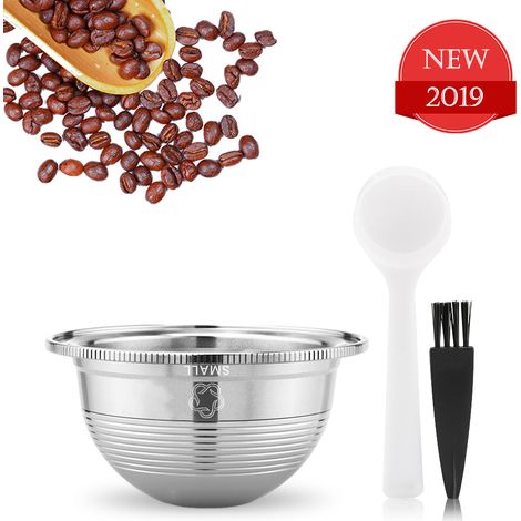 Capsule réutilisable Inox 18/8 pour Nespresso VertuoLine, 70ml Argent, Lot de 1 avec cuillère et brosse (1/5)