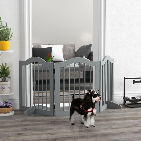 Valla para perros plegable de 3 paneles con puerta 154,5 x 61 cm gris claro (1/5)