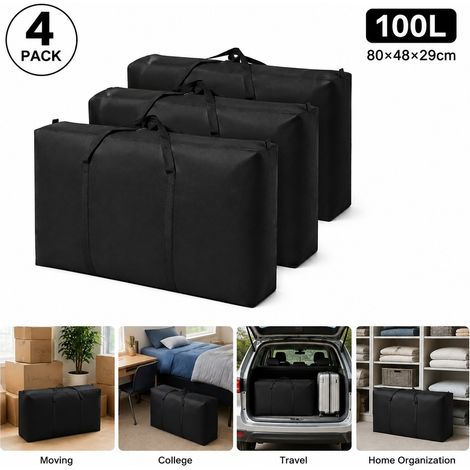 Lot de 4 sacs de déménagement extra larges, résistants, en toile Oxford imperméable de 100 L avec manches et fermetures renforcés, pour déménagement, études, voyage, rangement à la maison (1/5)
