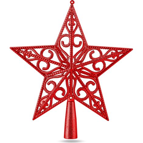 Sollbry Étoile rouge pour pointe d'arbre de Noël, embout à visser pour sapin de Noël, pointe d'arbre de Noël, décoration de Noël (Ornement d'étoile rouge) (1/5)